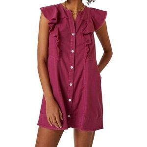 NWT Anthropologie Pilcro Flutter Sleeve Button Front Tunic Mini Dress Size Large